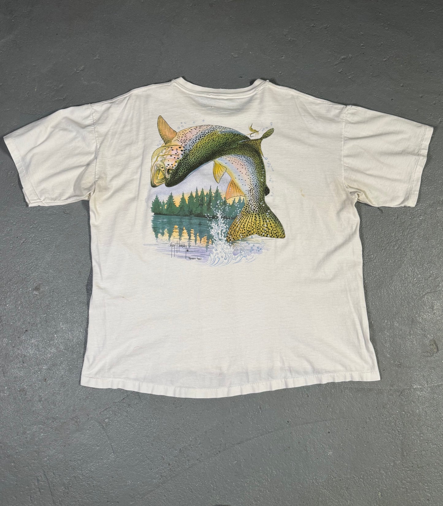 Vintage Single stitch Guy Harvey Rainbow Trout Tee Sz XXL